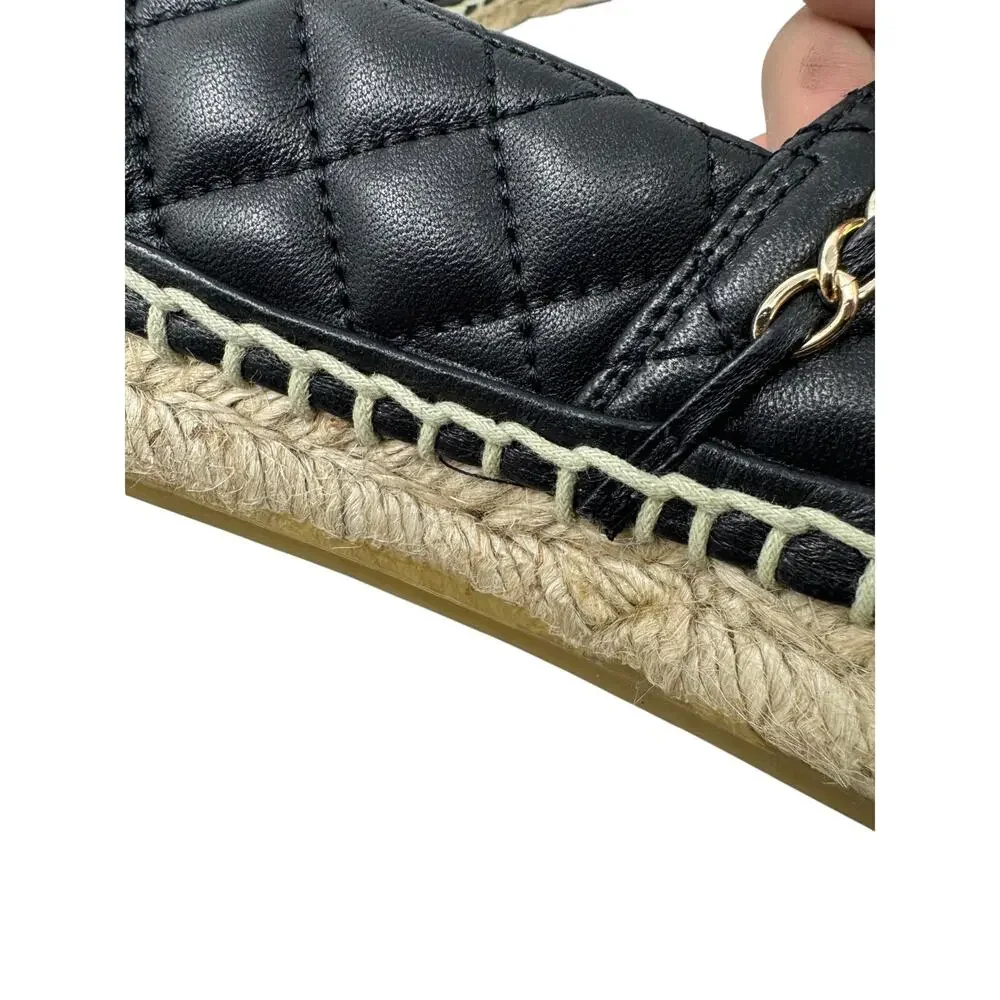 Chanel Black Quilted Leather Espadrilles w/ Gold Chain CC Charm Sz 38 | 8